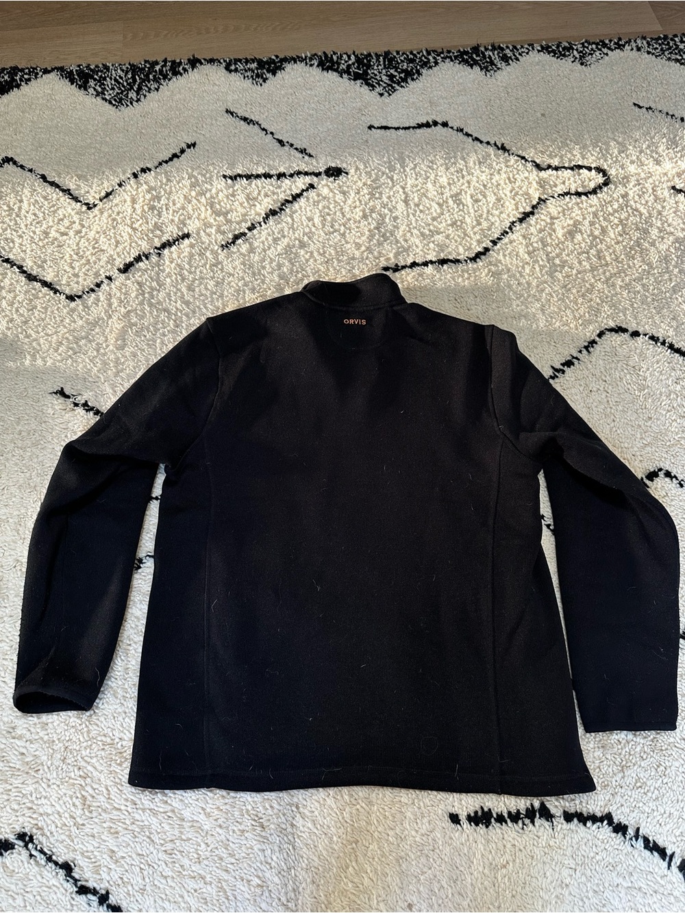 Orvis Men's Black Quarter-Zip Pullover with Orange Accents - Picture 6 of 6